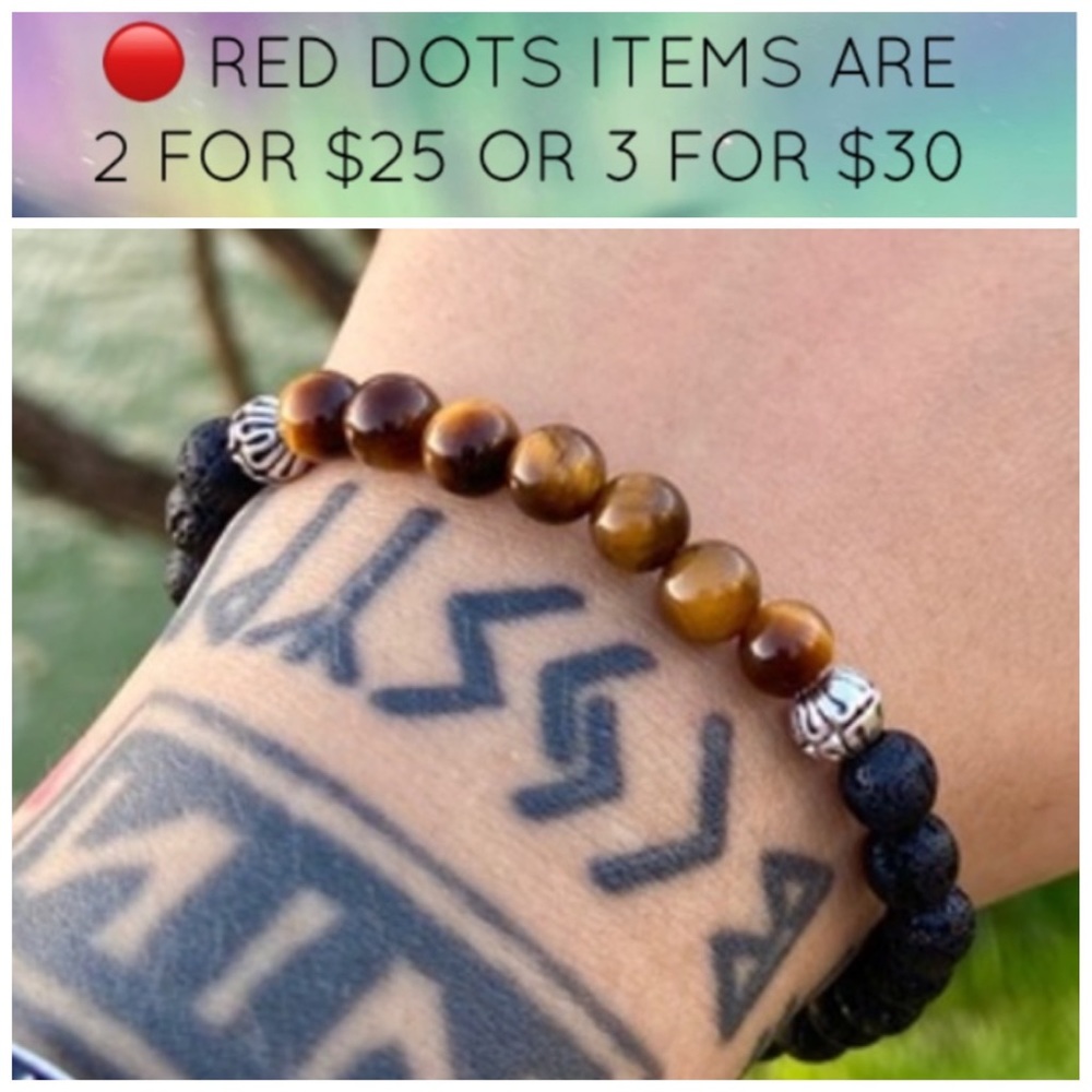 🔴Tiger eye bracelet Golden tiger eye gemstones & black lava rock bead bracelet